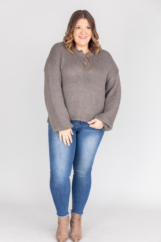 Kicked Back Charcoal Henley Sweater