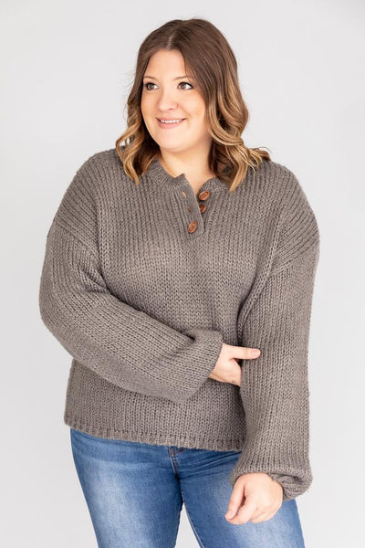 Kicked Back Charcoal Henley Sweater