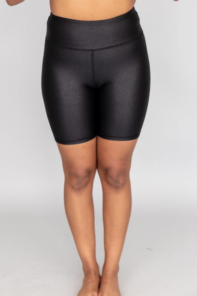 Run After A Dream Faux Leather Black Biker Shorts