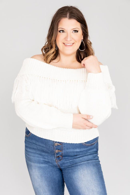 Go Your Own Way Fringe Sweater Cream