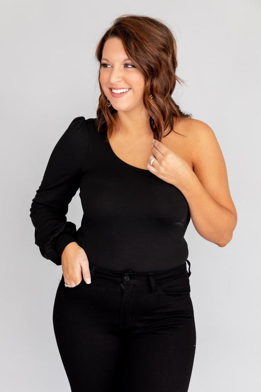 After Hours One Shoulder Black Bodysuit