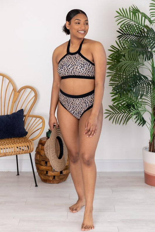 Catch The Ocean Leopard Print Brown Bikini Top