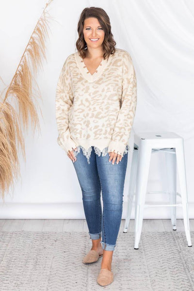 Embrace My Heart Beige Animal Print Sweater