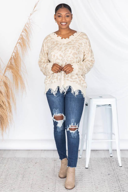 Embrace My Heart Beige Animal Print Sweater