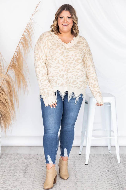 Embrace My Heart Beige Animal Print Sweater