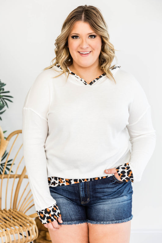 Sweet Happiness Animal Print Hoodie White FINAL SALE