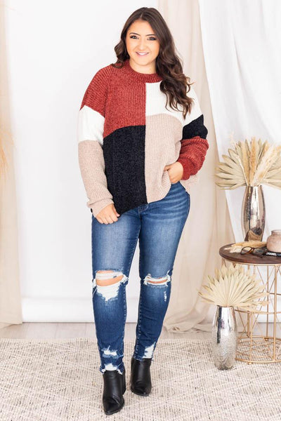 Speak To My Heart Rust Colorblock Sweater FINAL SALE