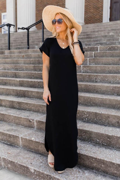Set Yourself Free Black Maxi T-Shirt Dress