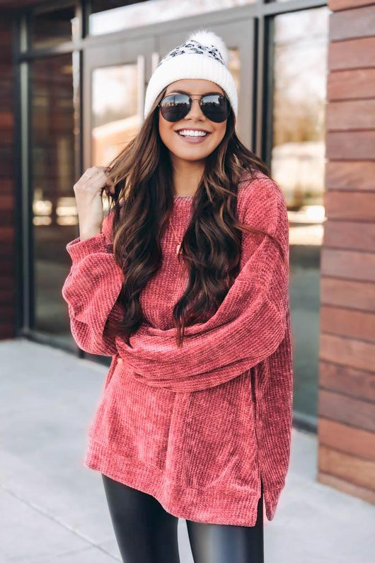 Make My Wish Come True Dark Mauve Pullover