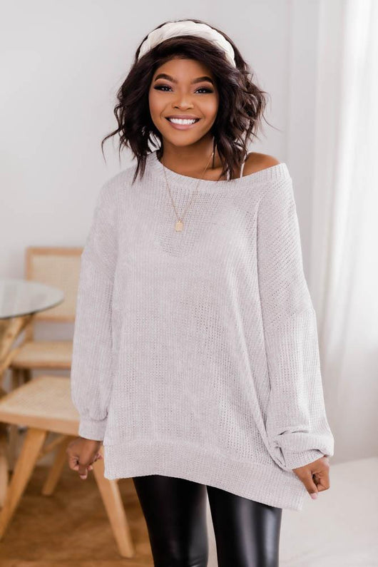 Make My Wish Come True Light Grey Pullover