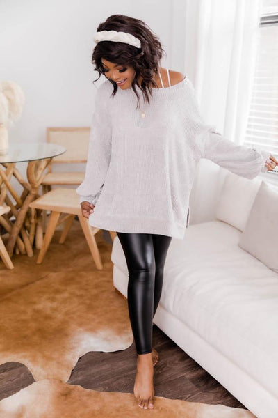 Make My Wish Come True Light Grey Pullover