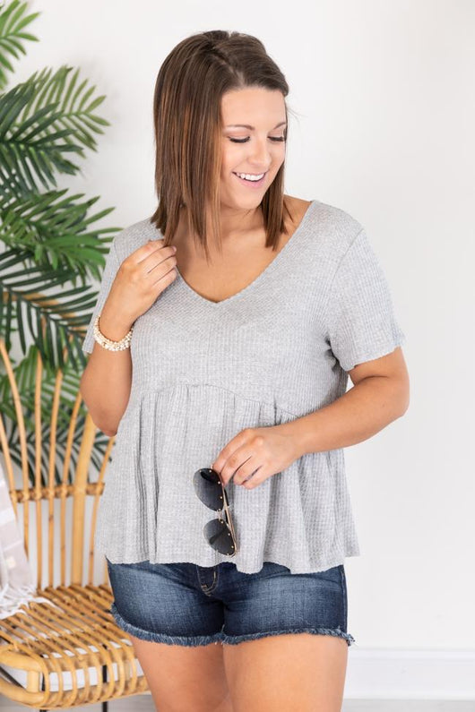 My Best Self Waffle Peplum Blouse Heather Grey