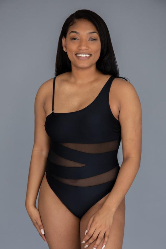 Meet Me At Waikiki Black One Shoulder Swimsuit
