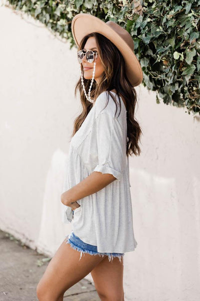 First Date Dreams Babydoll Knit Blouse Grey