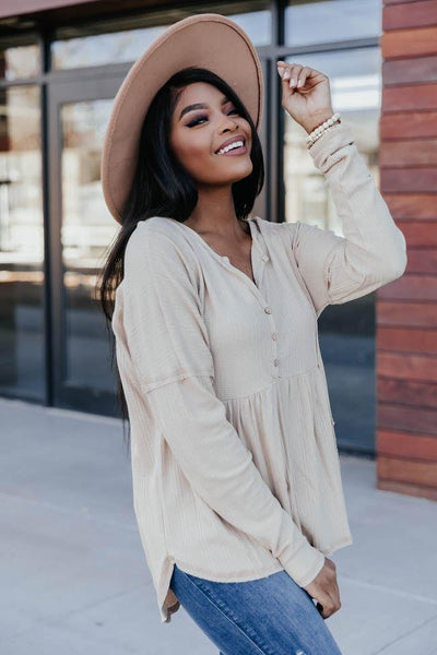 Beautiful Things Waffle Knit Taupe Blouse