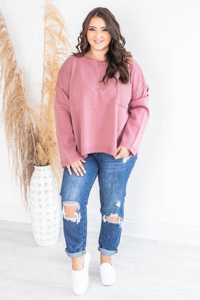 Cozy Up Pocket Sweater Dark Mauve
