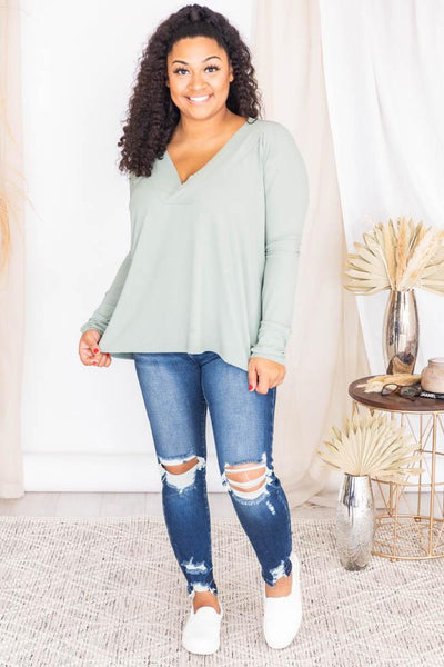 I'm A Believer V-Neck Blouse Sage