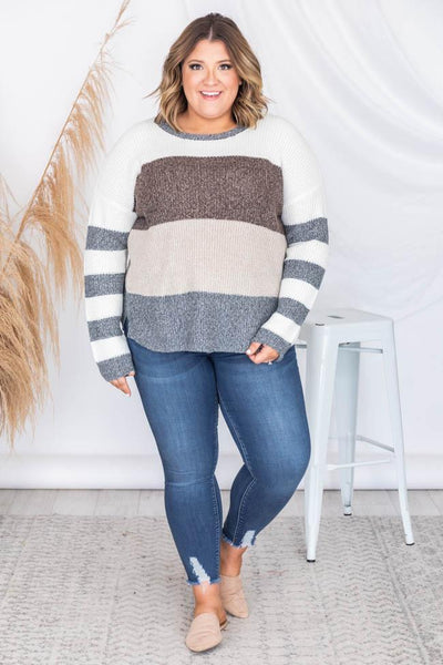 Have A Good Time Striped Sweater Brown FINAL SALE