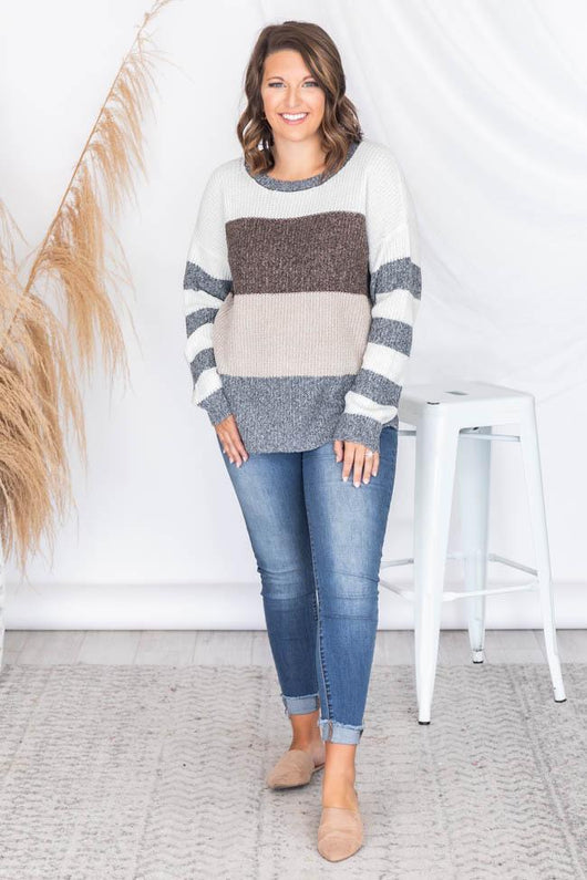 Have A Good Time Striped Sweater Brown FINAL SALE
