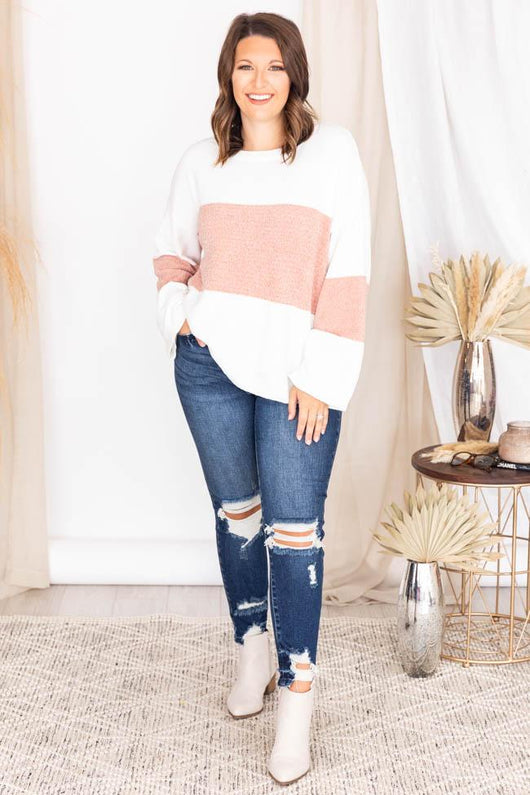 Waiting On The Weekend Colorblock Pullover Pink