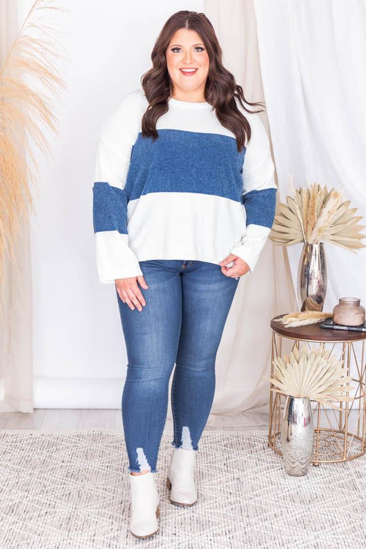 Waiting On The Weekend Colorblock Pullover Denim
