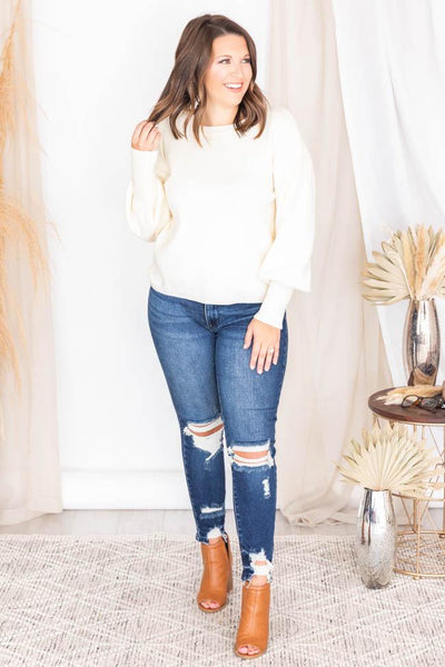 Don't Waste Time Cream Textured Sweater