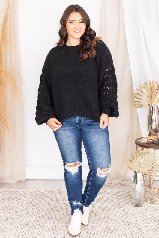 She's The Center Of Attention Black Sweater