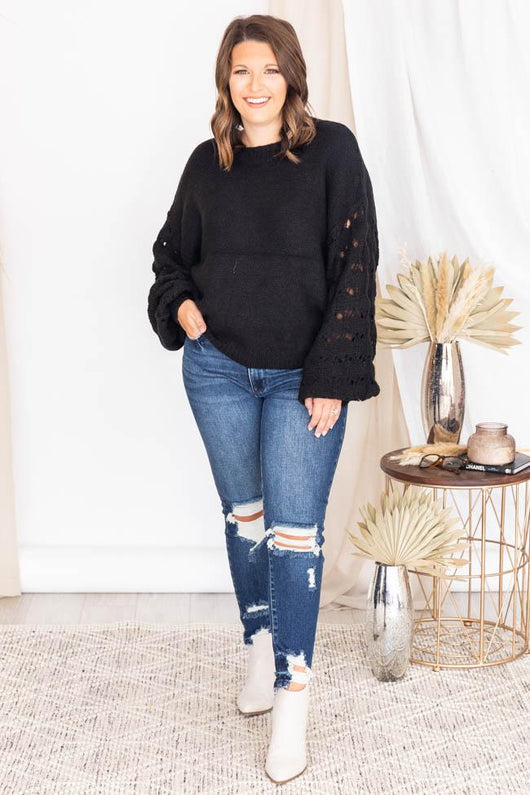 She's The Center Of Attention Black Sweater