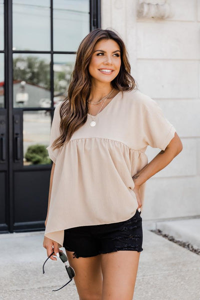 My Best Advice Babydoll Blouse Taupe FINAL SALE
