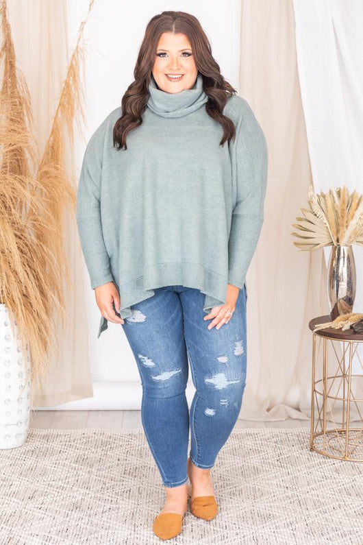 We Can Go The Distance Sage Dolman Sweater