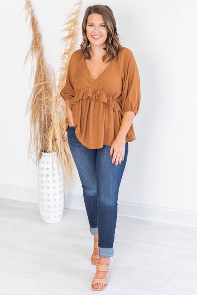Say You Won't Let Go Babydoll Blouse Burnt Orange FINAL SALE