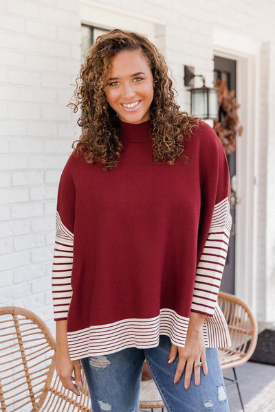 Everything You Need Red Striped Poncho