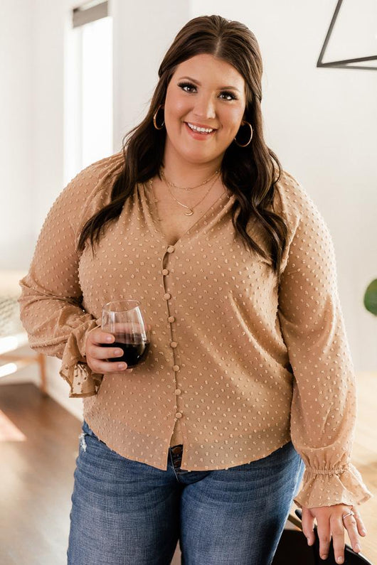 Wander The City Swiss Dot Brown Blouse FINAL SALE