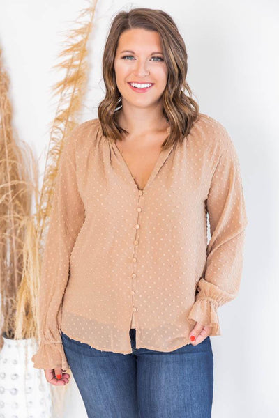 Wander The City Swiss Dot Brown Blouse FINAL SALE