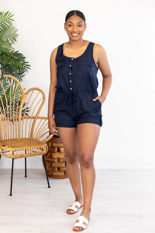 Set It Straight Utility Romper Navy FINAL SALE
