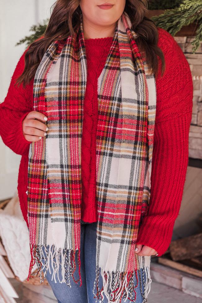 Inspirational Quote Red Plaid Scarf