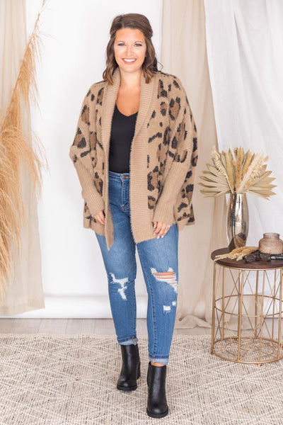 Caught Your Gaze Animal Print Brown Cardigan