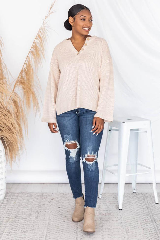 Passionate Soul Henley Taupe Sweater