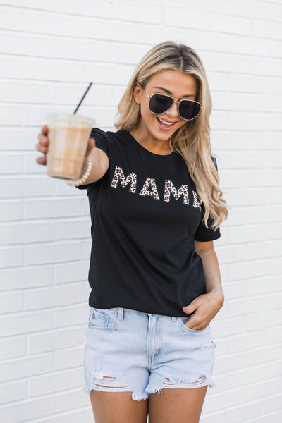 Mama Animal Print Tee Black