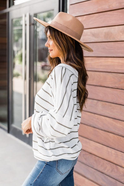 All An Illusion Striped Ivory/Olive Blouse