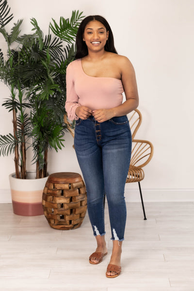 After Hours One Shoulder Mauve Bodysuit