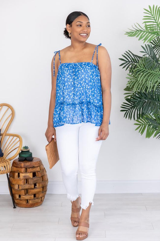 Found A Reason For Me Floral Blue Tank FINAL SALE