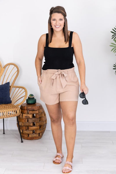 Bayside Stroll Paperbag Linen Tan Shorts
