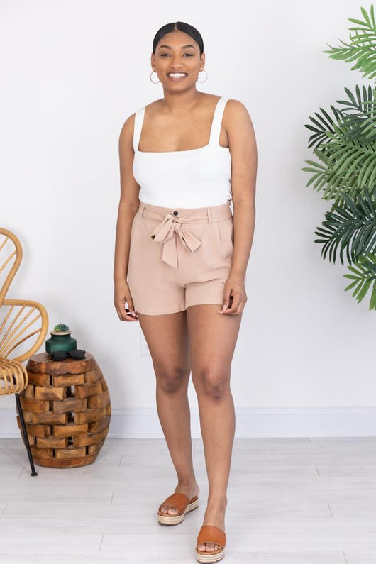 Bayside Stroll Paperbag Linen Tan Shorts