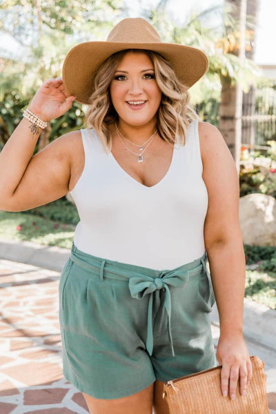 Bayside Stroll Paperbag Linen Sage Shorts