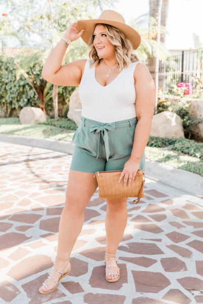 Bayside Stroll Paperbag Linen Sage Shorts