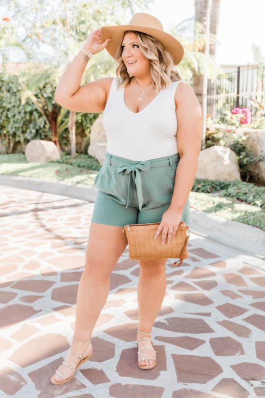 Bayside Stroll Paperbag Linen Sage Shorts