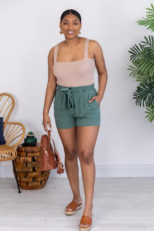 Bayside Stroll Paperbag Linen Sage Shorts