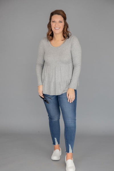Guessing Game Tiered Grey Blouse
