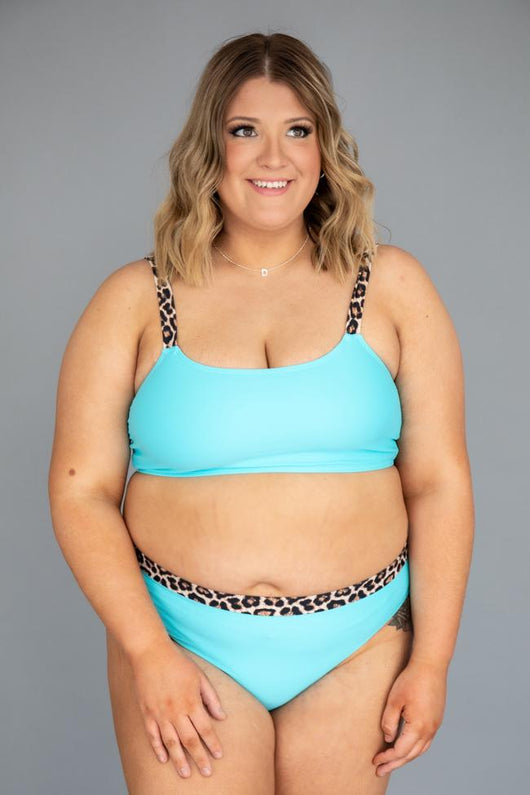 Goddess Glow Leopard Print Blue Bikini Top